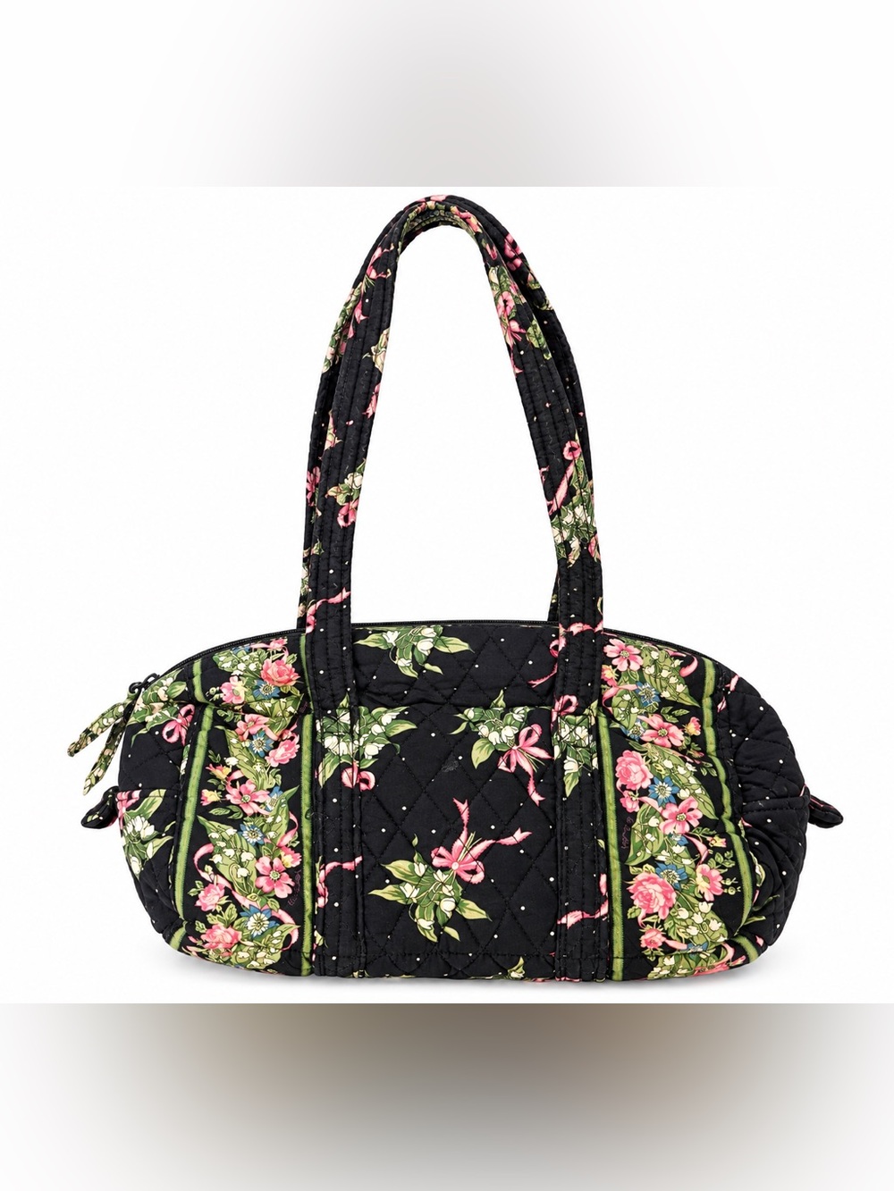 Vintage Y2K Vera Bradley Black Floral Bow Quilted Shoulder Bag Purse